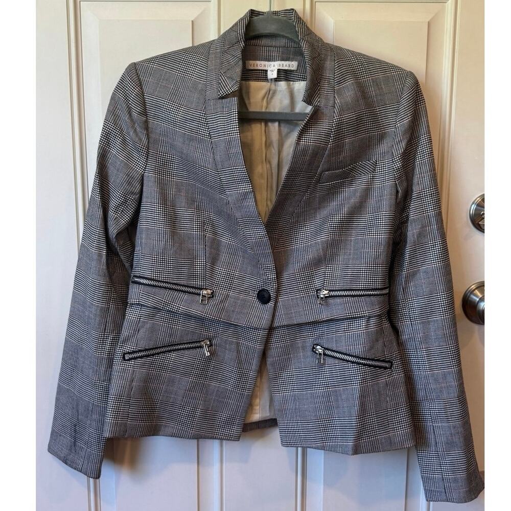 VERONICA BEARD Paloma Dickey Blazer Size 4 Gray Houndstooth Wool Blend Preppy - Picture 2 of 16